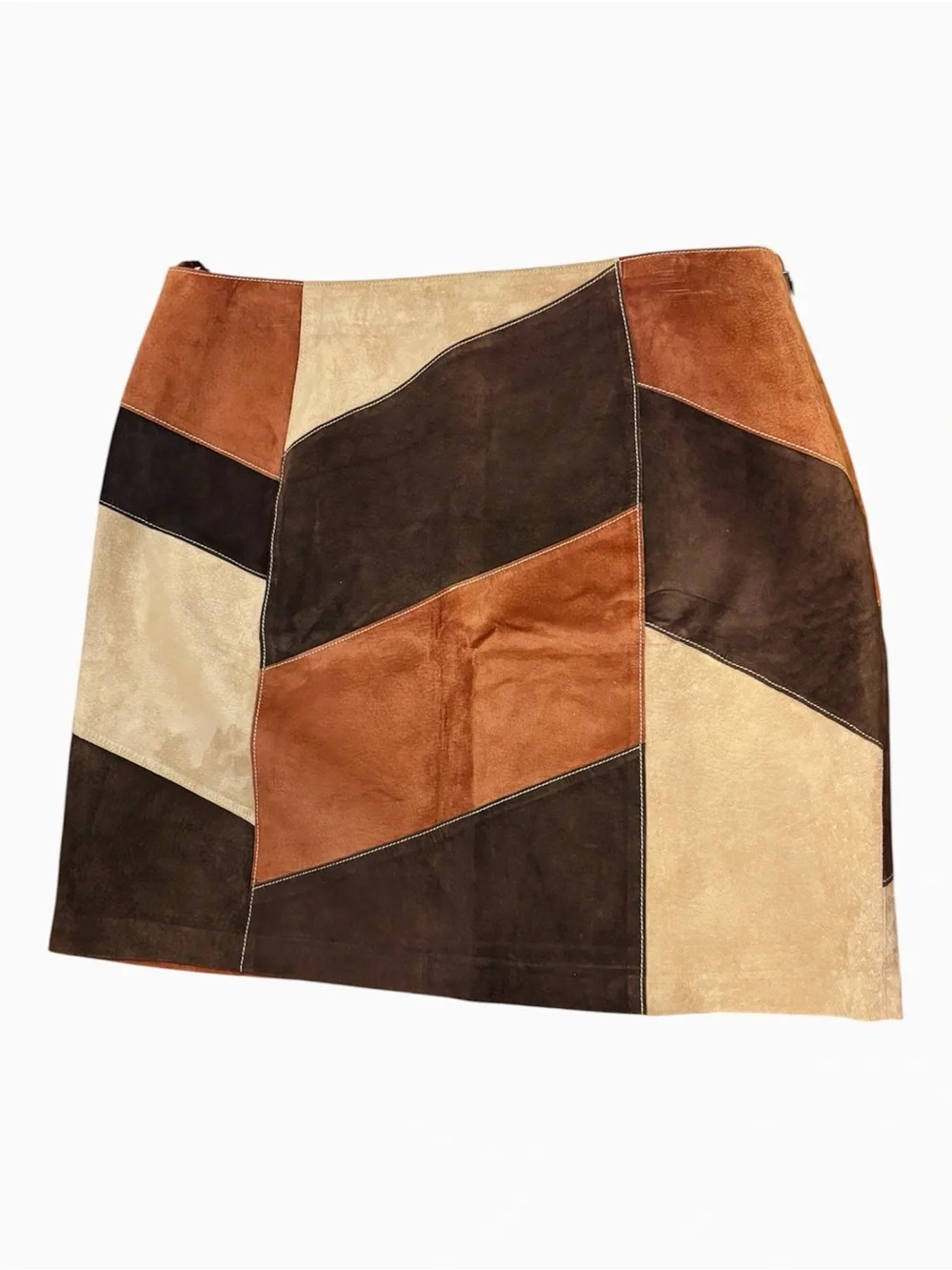 Apostrophe Genuine Leather Patchwork Suede Mini Skirt | Y2K Boho Western |Sz 14P